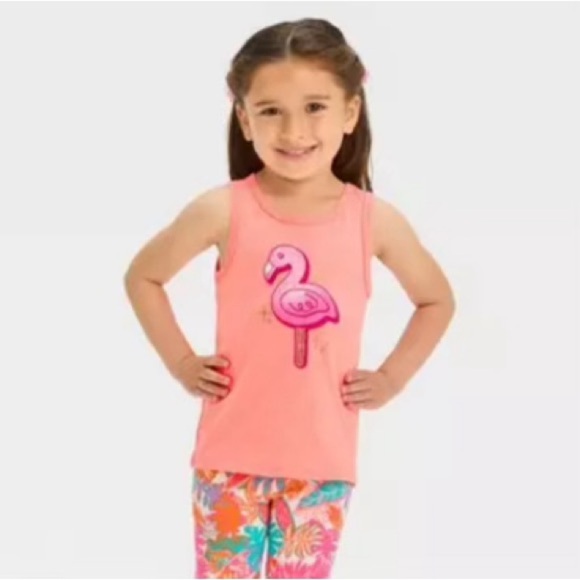 💕 Mix & Match 3 / $15 NWT Cat & Jack Girls Orange Tanktop Flamingo popsicle - Picture 1 of 4